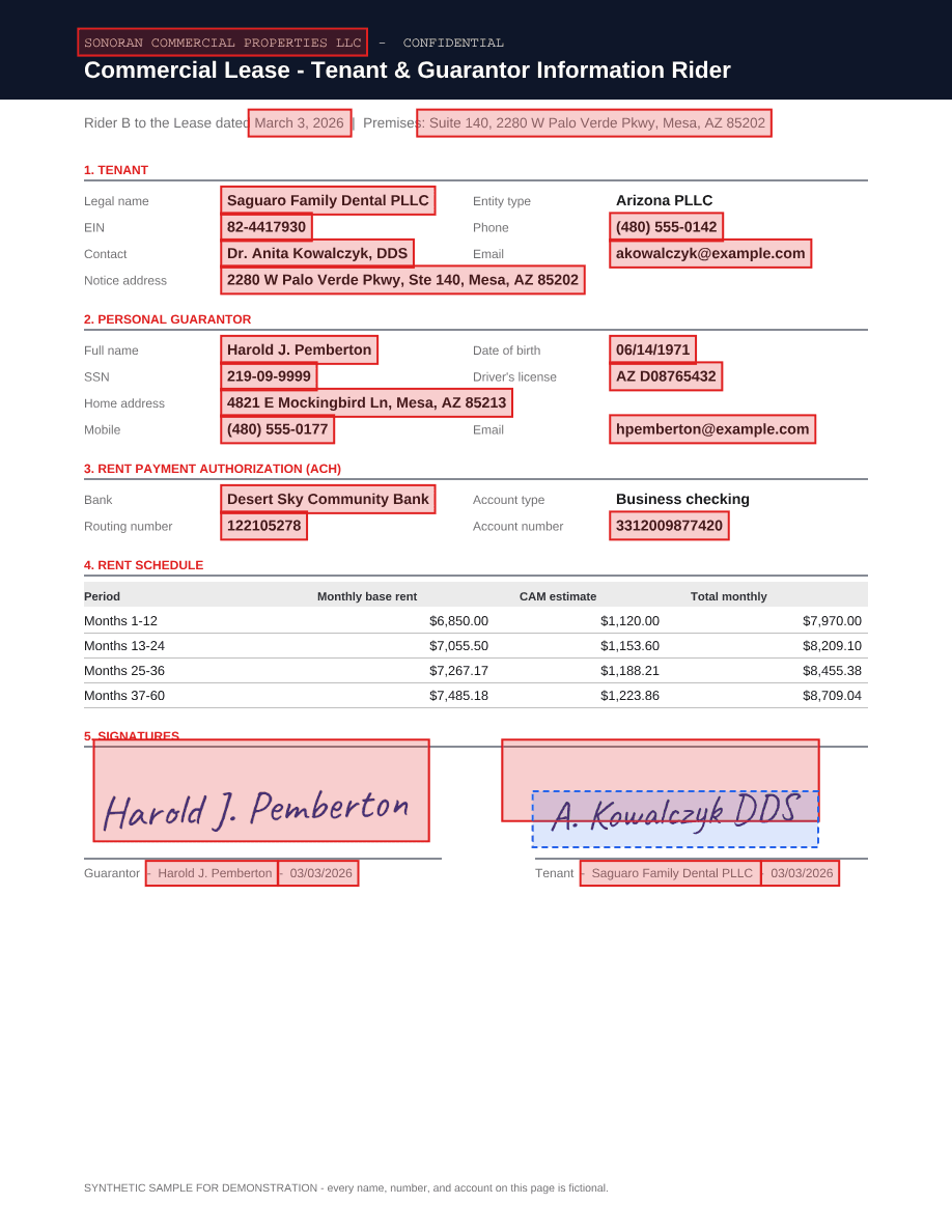Commercial lease rider, with detection boxes